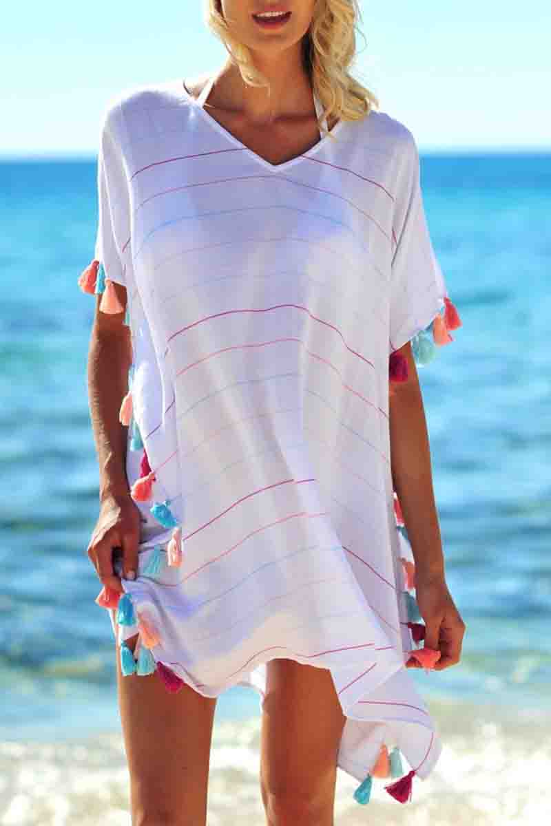 Fringed Blouse Solid Beach Dress （3 Colors)
