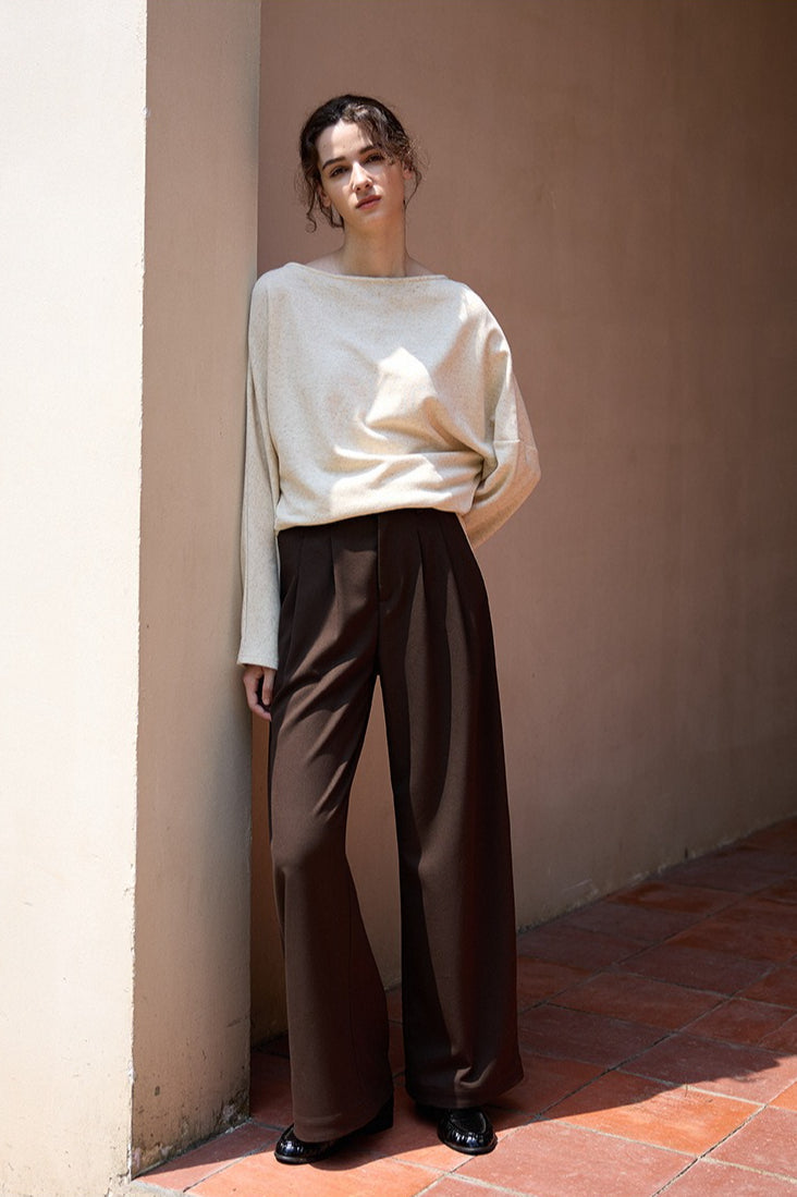 Linen Off Shoulder Slit Knit Top
