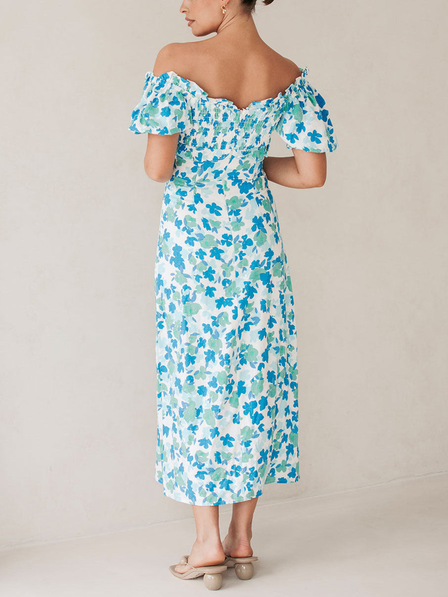 Summer Fresh Floral Off-Shoulder Midi Dress - Fashionpara