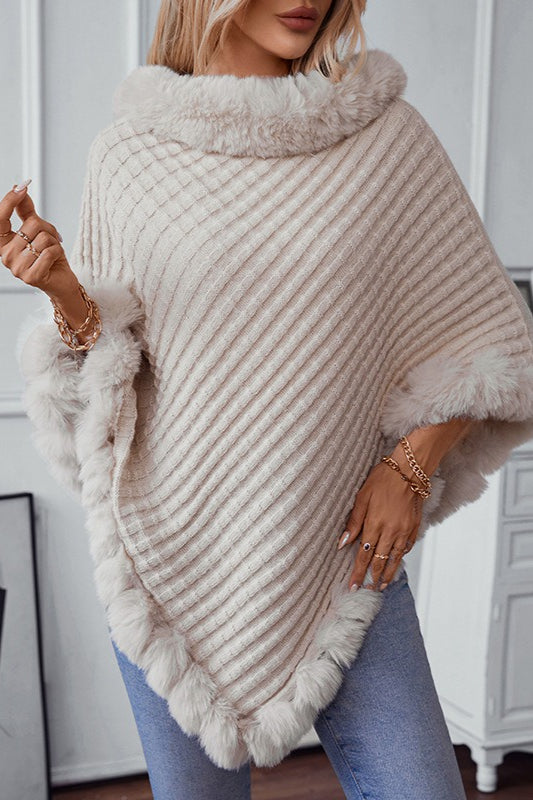 Vintage Check Knit Fleece-Collar Coat for Timeless Style