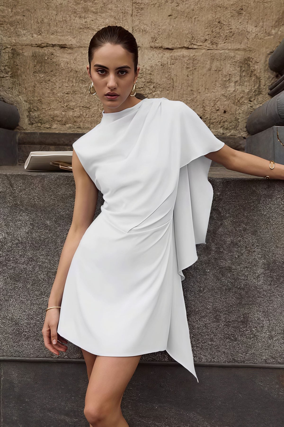 High Neck Sleeveless Draped Mini Dress 2