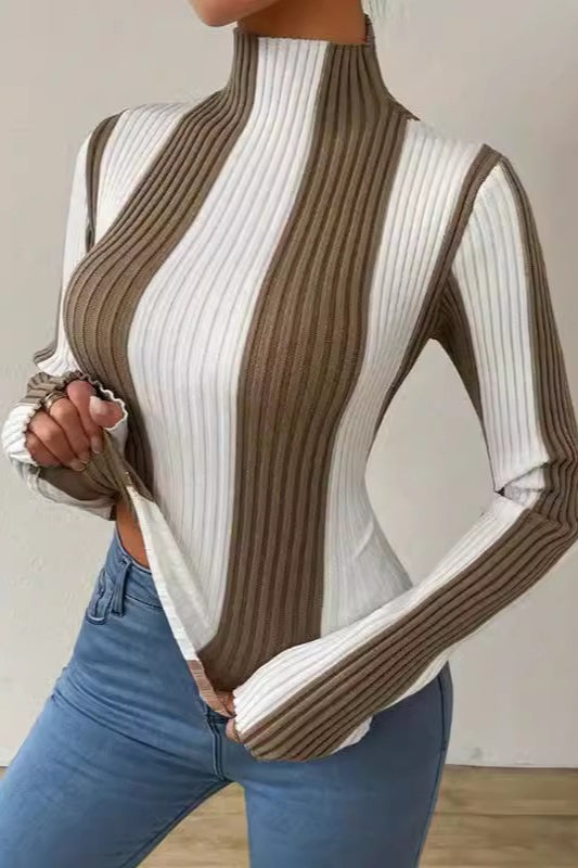 Classic Black White Vertical Stripe Knit Top 3