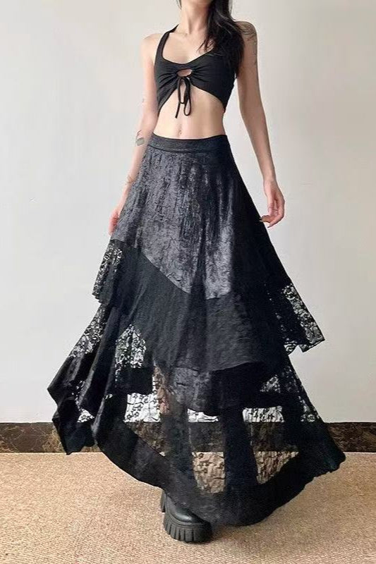 Gothic Lace Ruffled Mermaid Skirt