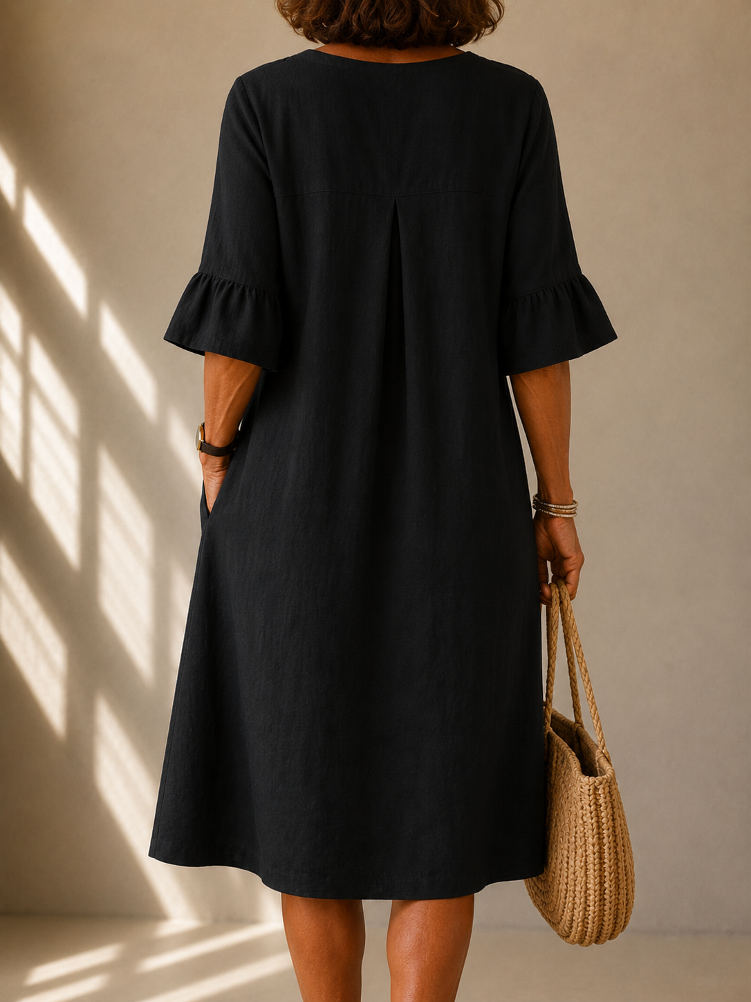V-Neck Ruffle Sleeve Button Front Midi Dress 2