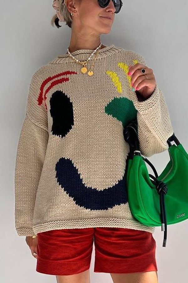 Colorful Smiley Face Pullover Sweater for Comfortable Style