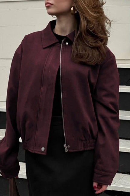 Slim Fit Burgundy Suede Jacket