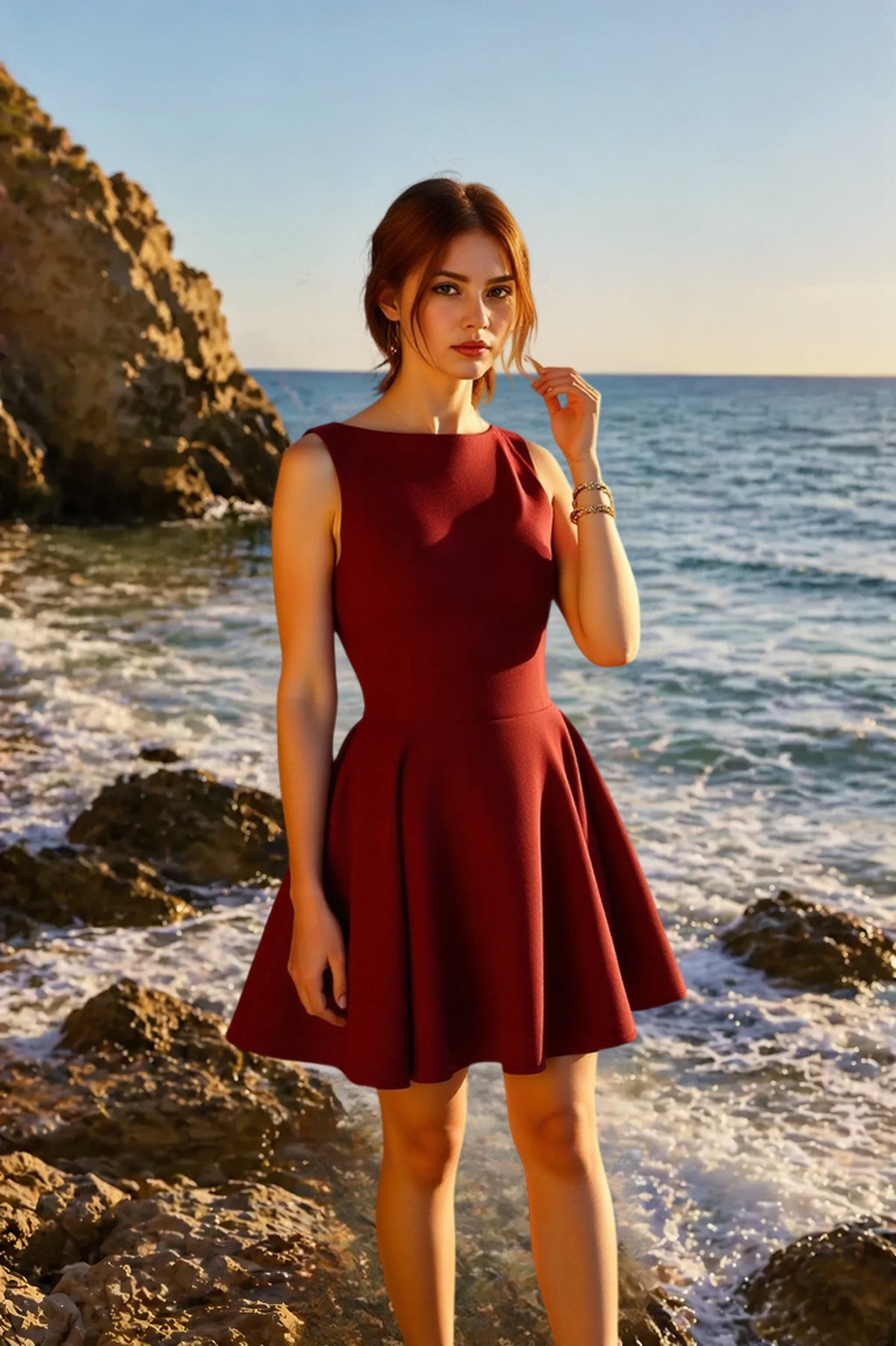 Crepe Boat Neck Sleeveless Fit & Flare Mini Dress