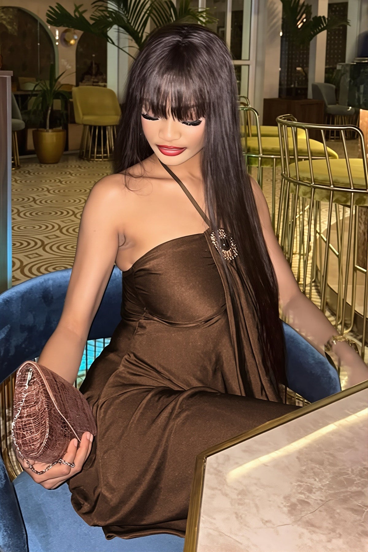 Satin Halter Draped Fit and Flare Mini Dress