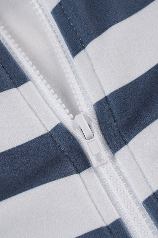 Striped Zip Long Sleeve Slim Fit Hoodie