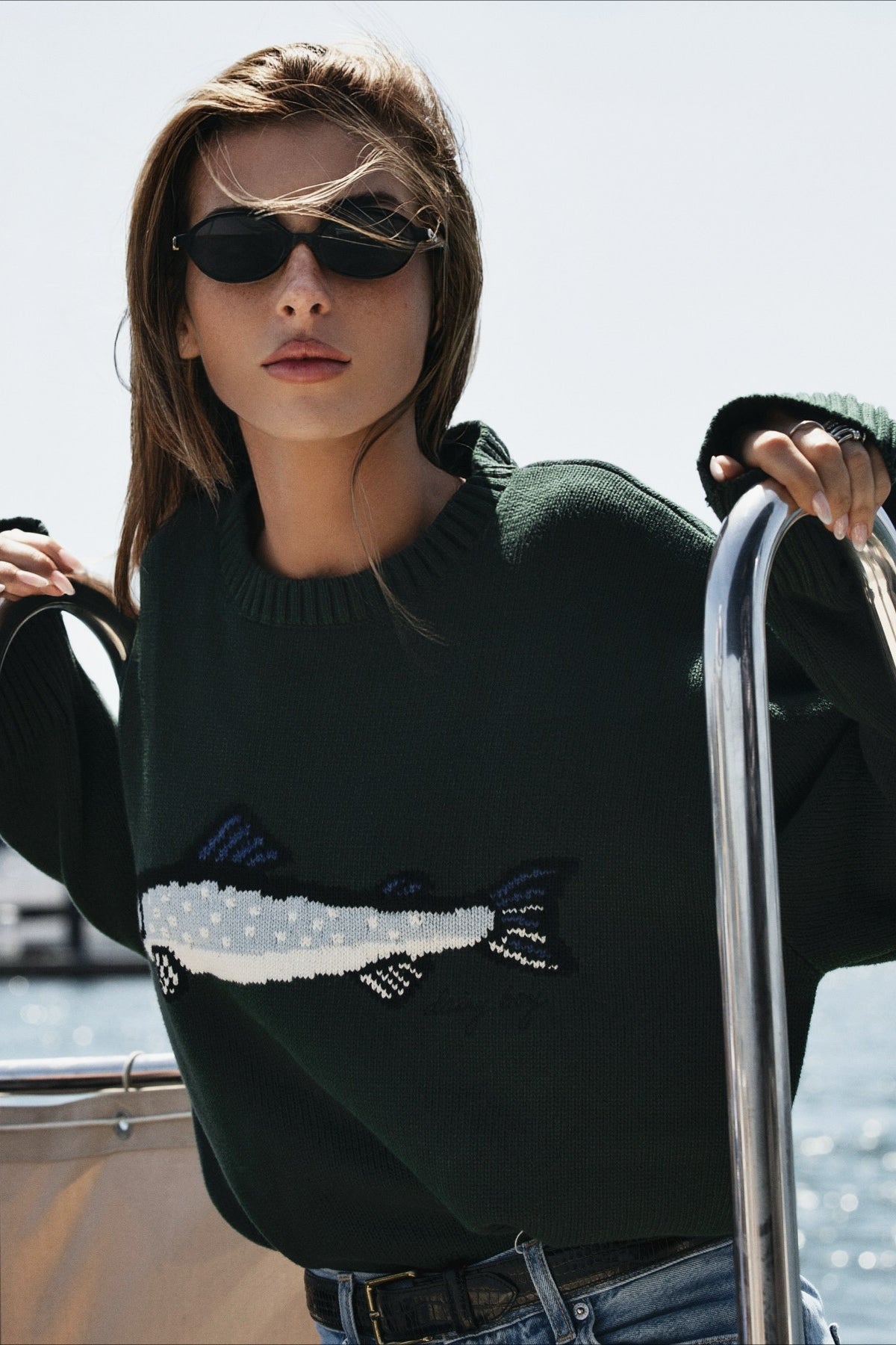 Oversized Fish Print Pullover Sweatshirt