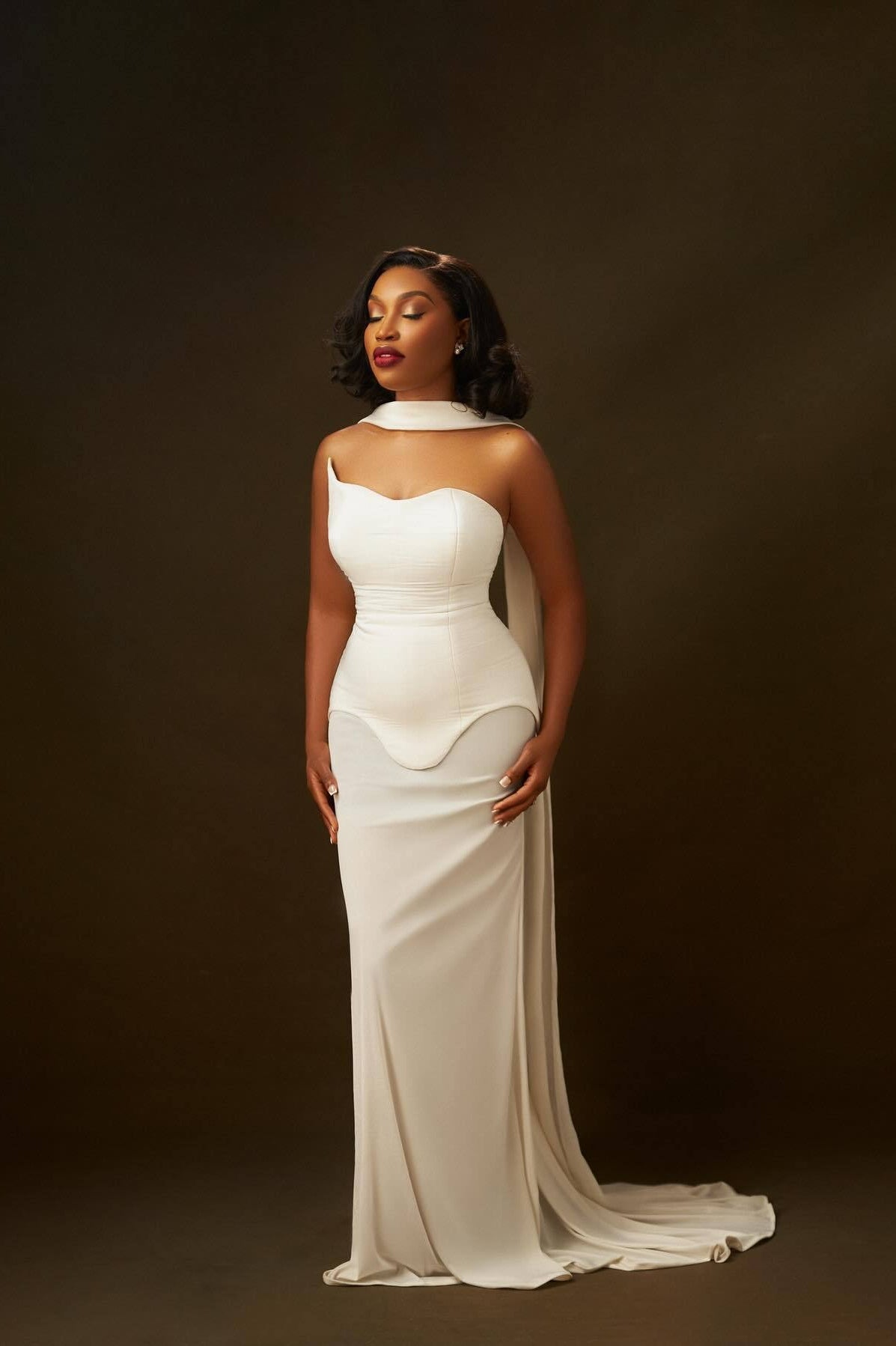 One-Shoulder Sheer Mesh Bodycon Maxi Gown 13