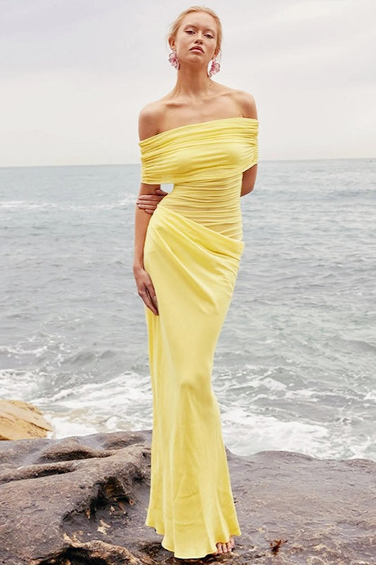 Off Shoulder Ruched Bodycon Mermaid Maxi Dress