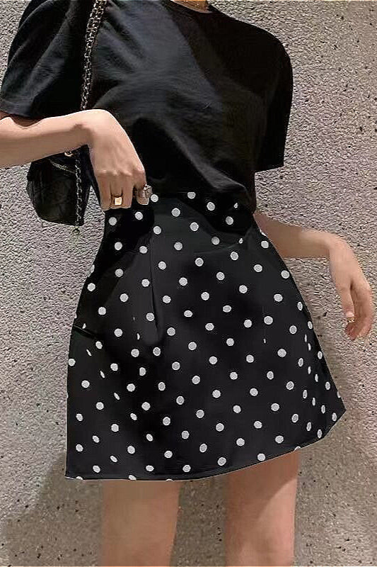 French Style High-Waisted Polka Dot Mini Skirt - Fashionpara