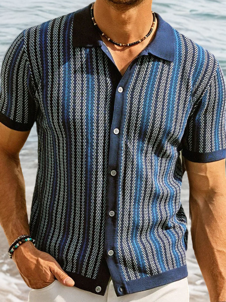 Uniqshe Striped Jacquard Business Polo Sweater for Men