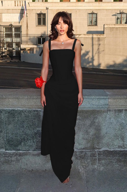 Square Neck Strappy Corset Side-Split Maxi Dress