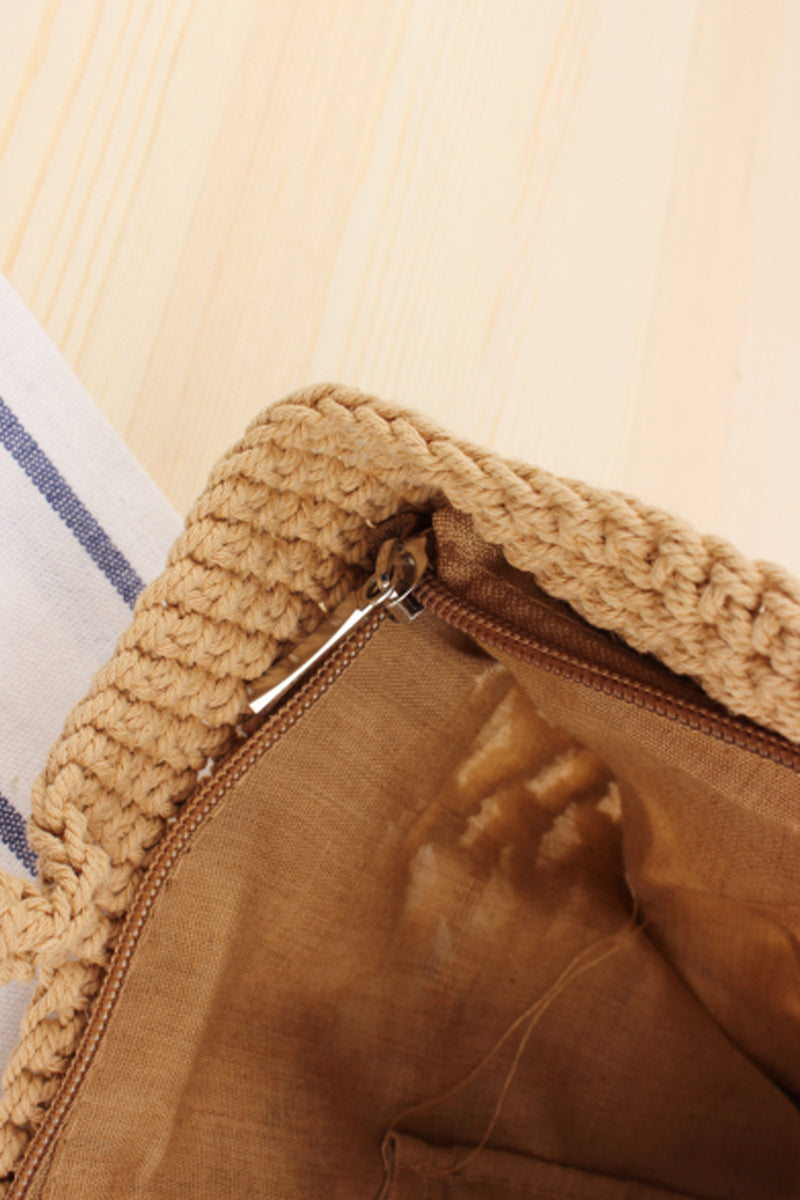 Casual Woven Straw Beach Bag with zipper - Fashionpara