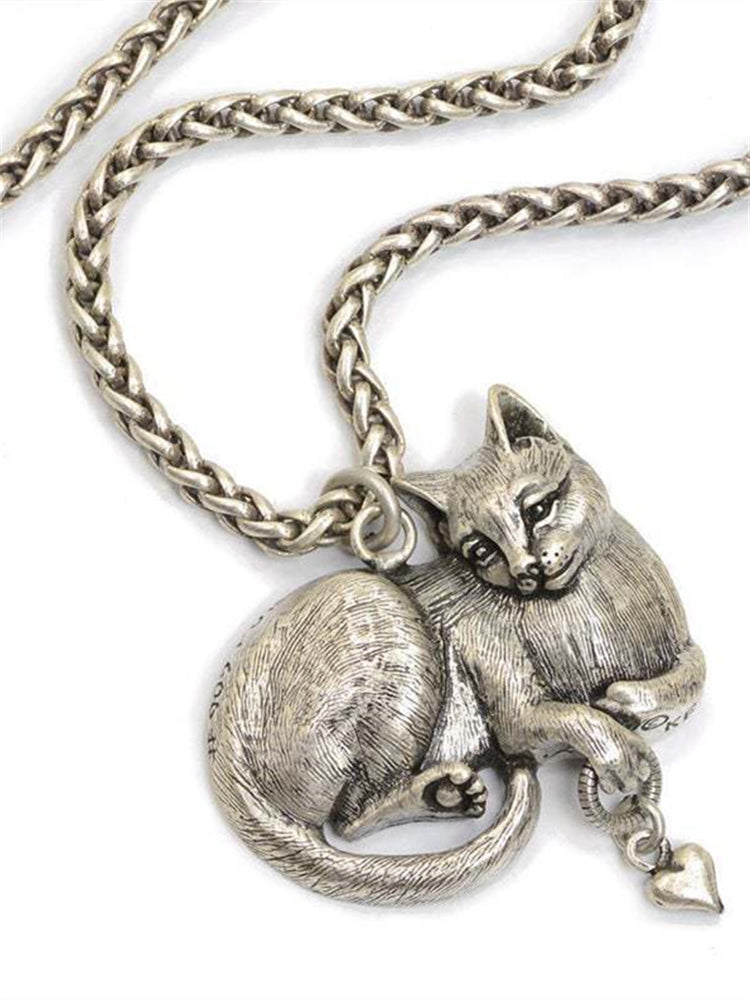 Vintage Mystery Cat Pendant Necklace - Fashionpara
