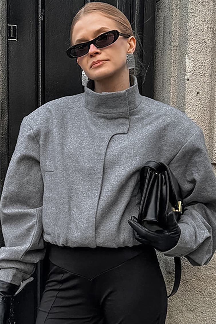 Sophisticated Grey Wool Short Coat for Stylish Elegance