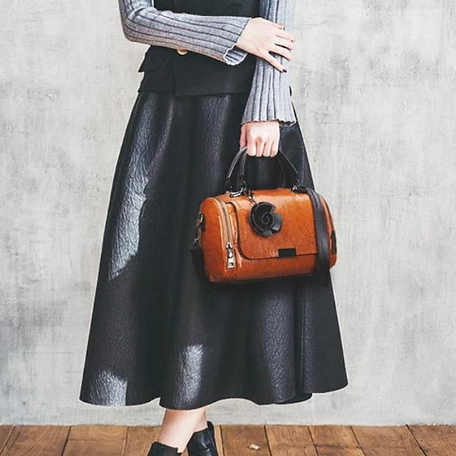 Vintage-Floral Handbag Faux with Leather