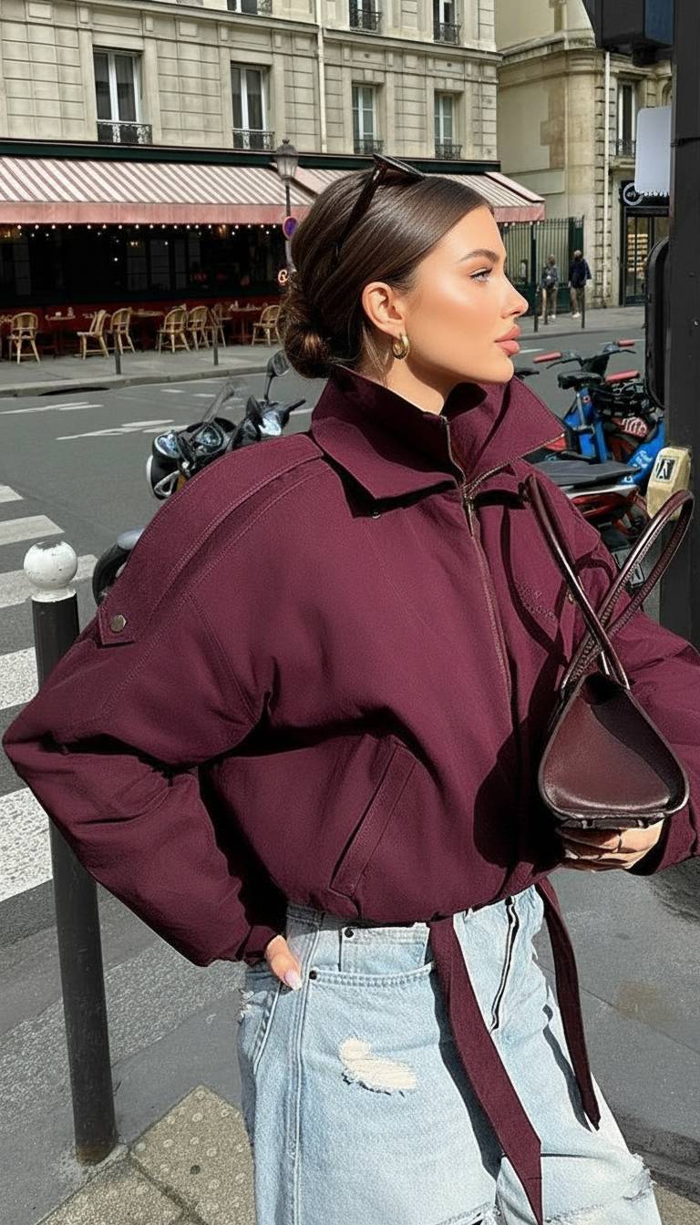 Plain Loose Short Stand Collar Jacket