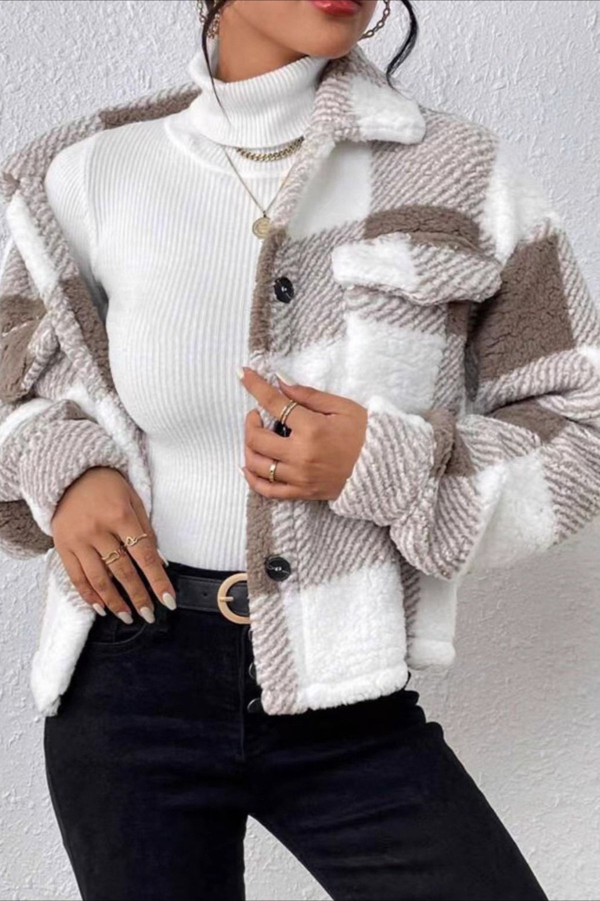 Double-Sided Fleece Button Coat - Fashionpara