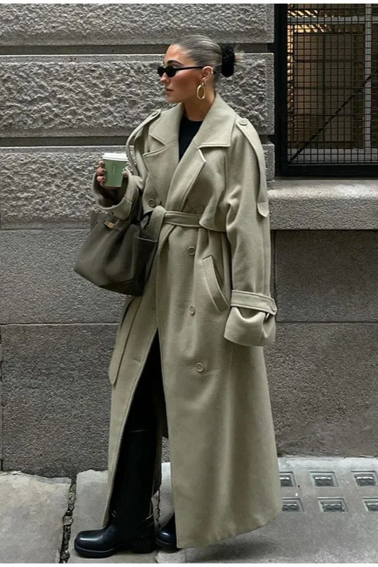 Scarf Accent Woolen Chic Long Overcoat - Fashionpara