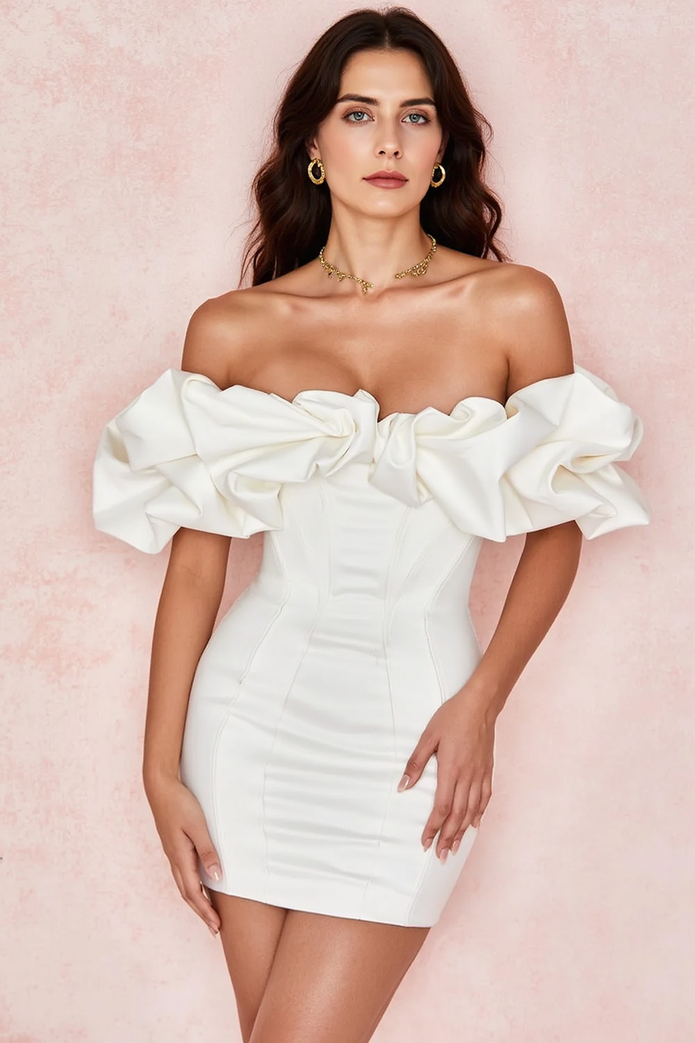 Off Shoulder Ruffle Sleeve Corset Bodycon Mini Dress