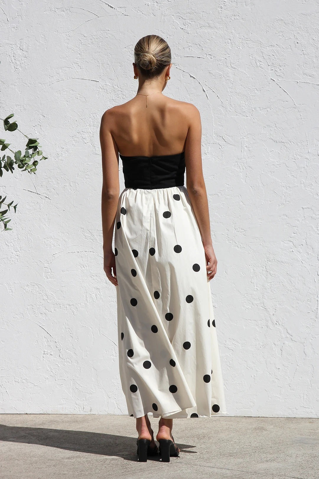 Polka Dot Print Strapless A-Line Maxi Dress - Fashionpara