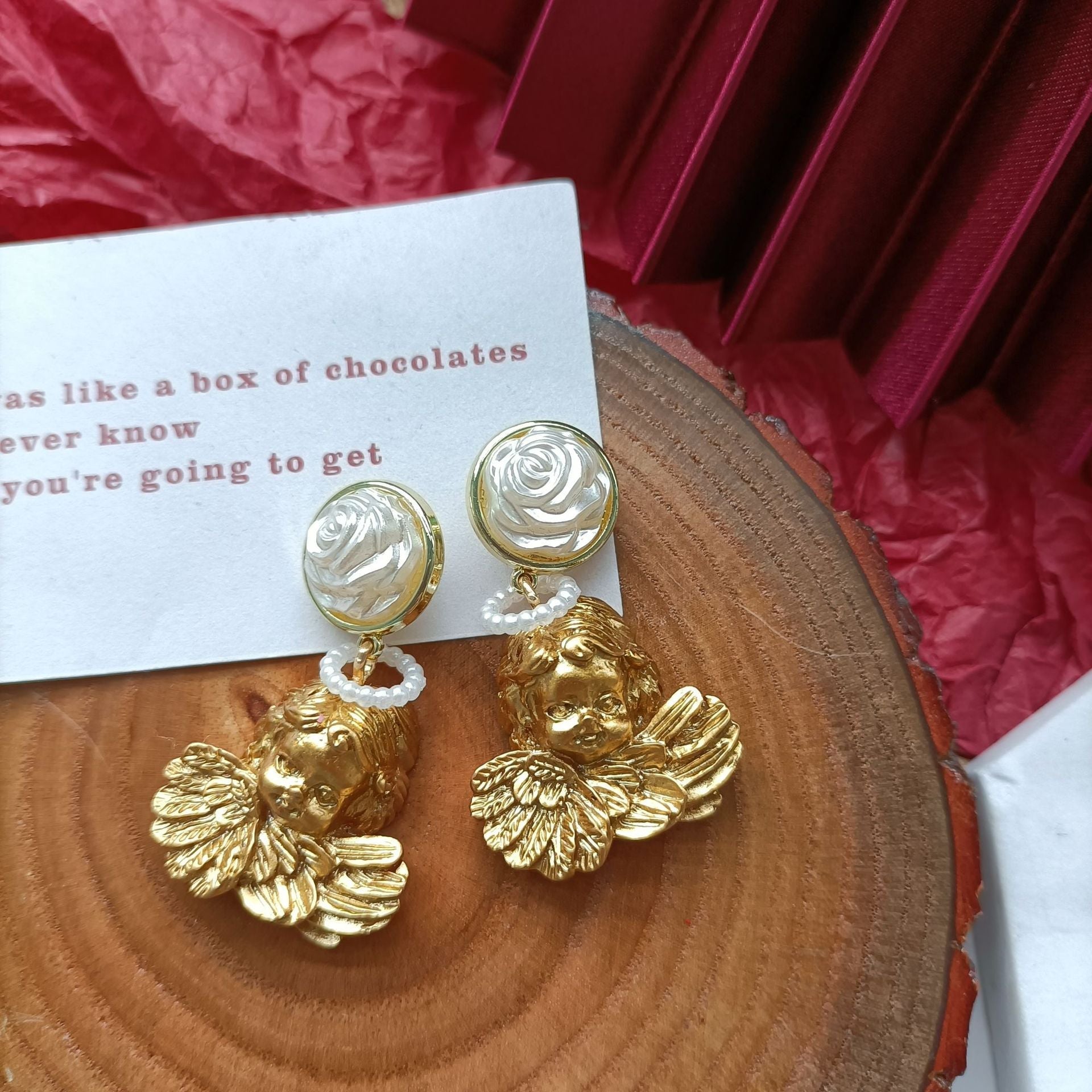 Vintage Angel Pearl Flower Stud Earrings
