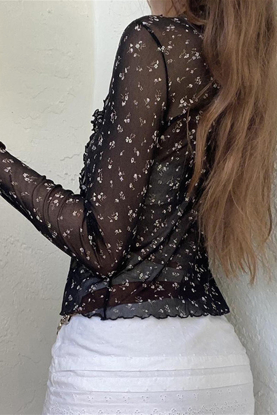 French Vintage Floral Bow Tie Tulle Cardigan Blouse