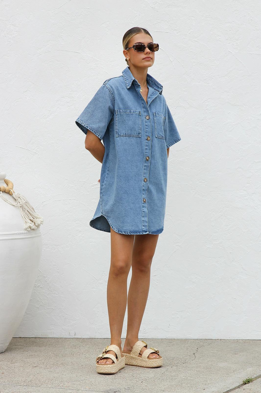 Short Sleeve Shirt Denim Dress