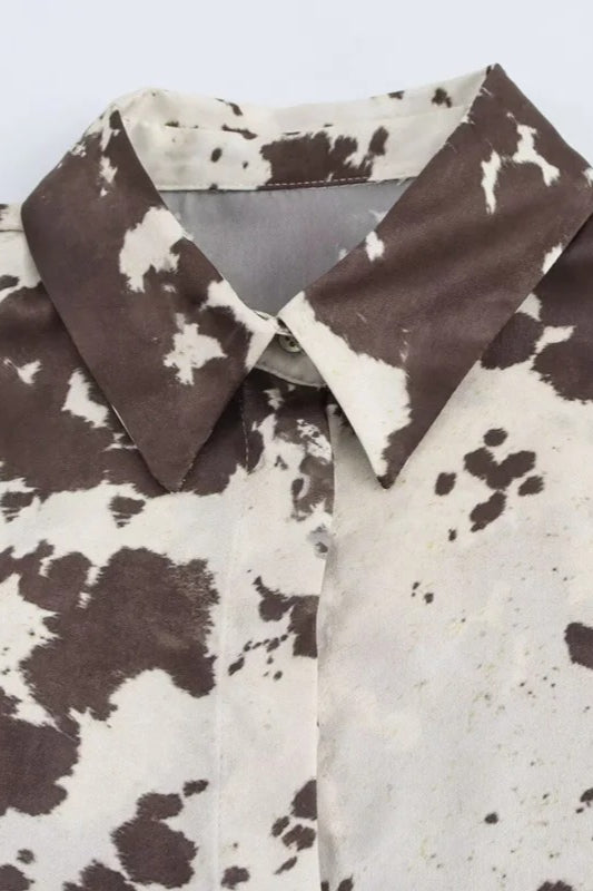 Animal Print Satin Oversized Blouse