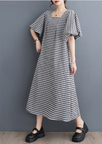 Gingham Square Neck Flutter Sleeve A-Line Shift Midi Dress - View 2