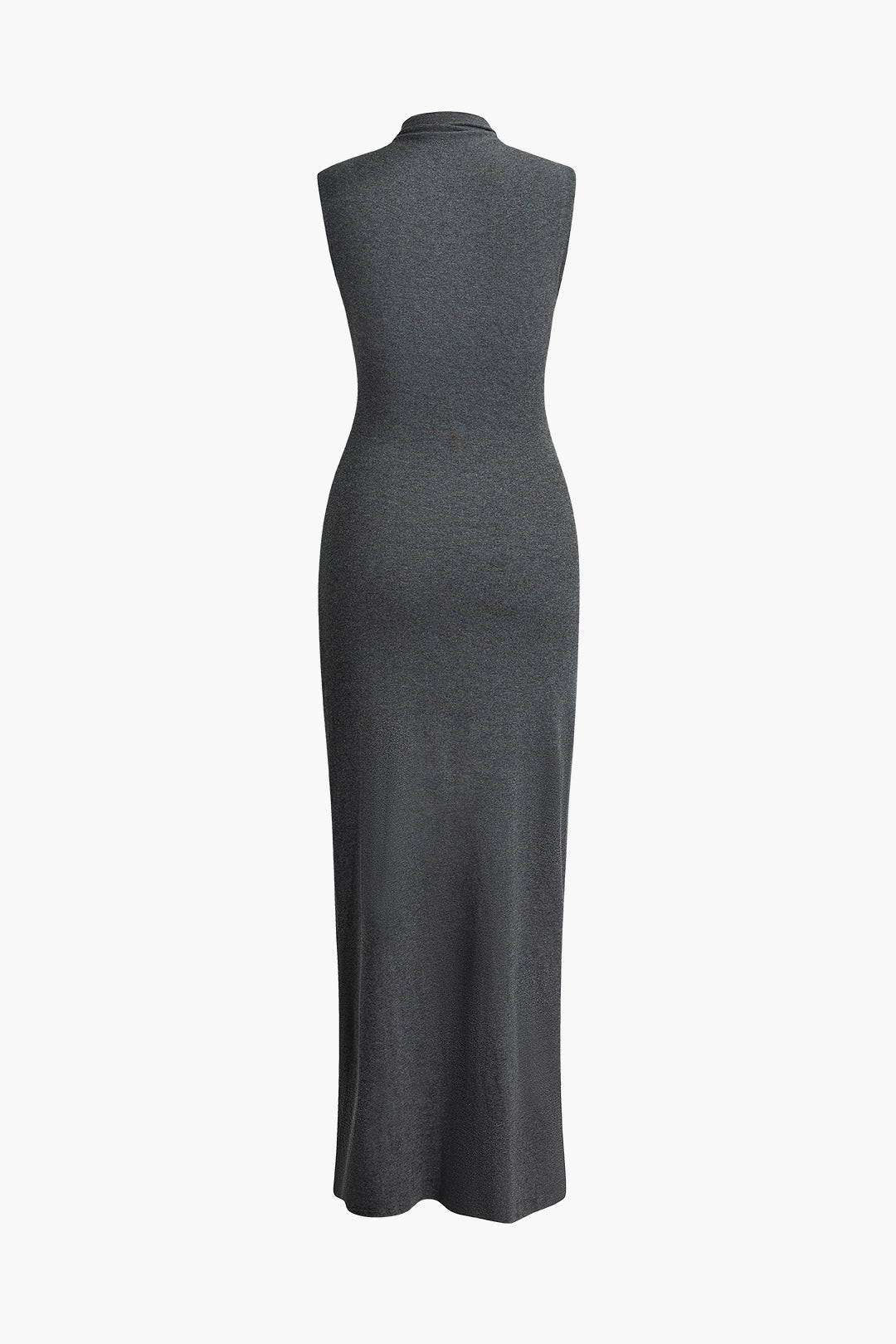 Wrap Slit Mock Neck Sleeveless Maxi Dress - Fashionpara