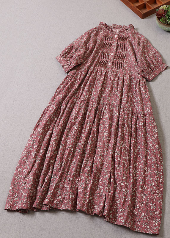 Floral Print Ruffle Neck Puff Sleeve Tiered Button Front Midi Dress - View 2
