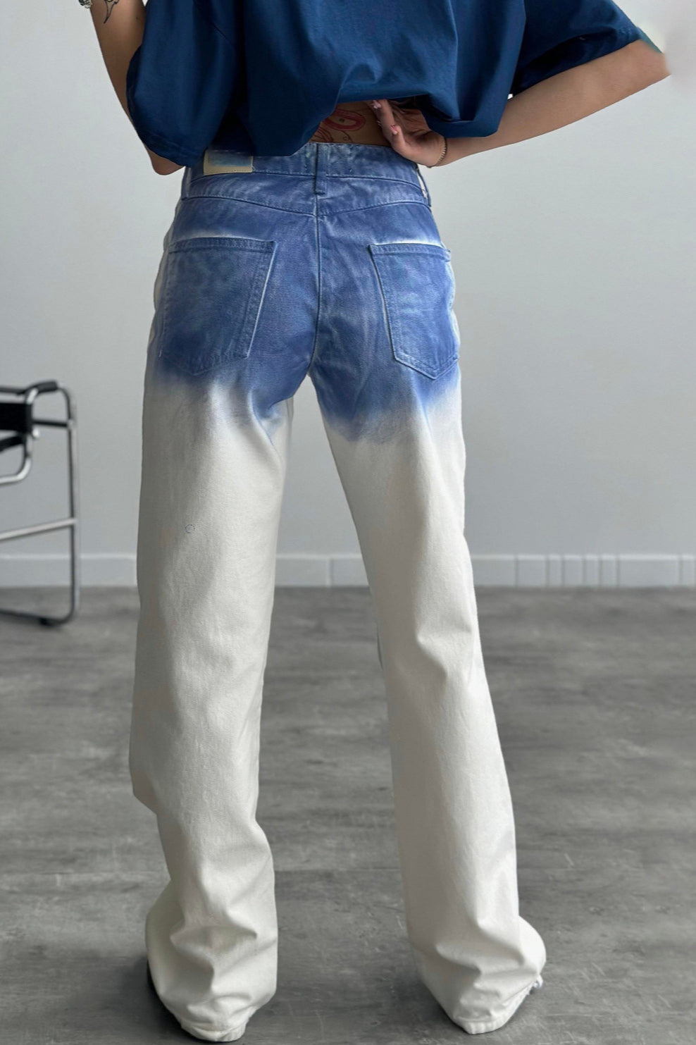 High Waist Printed Dyed Straight Jean