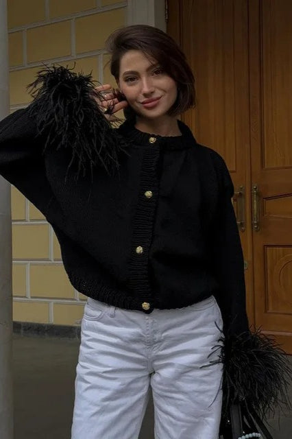 Faux Fur Cuff Cardigan Sweater
