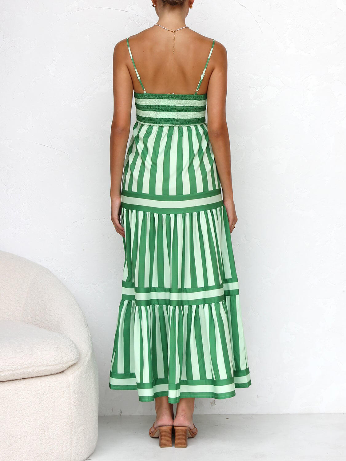 Striped Sleeveless Tiered A-Line Maxi Dress