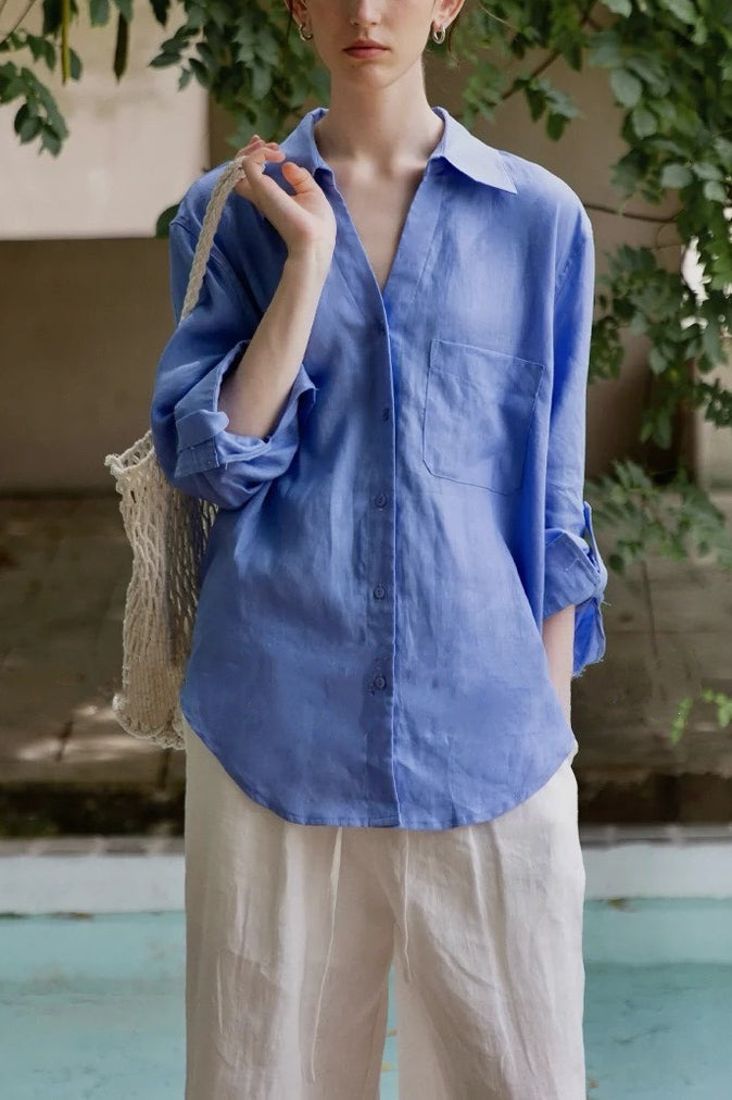 Minimalist Casual Vibe Linen Loose-fit Blouse