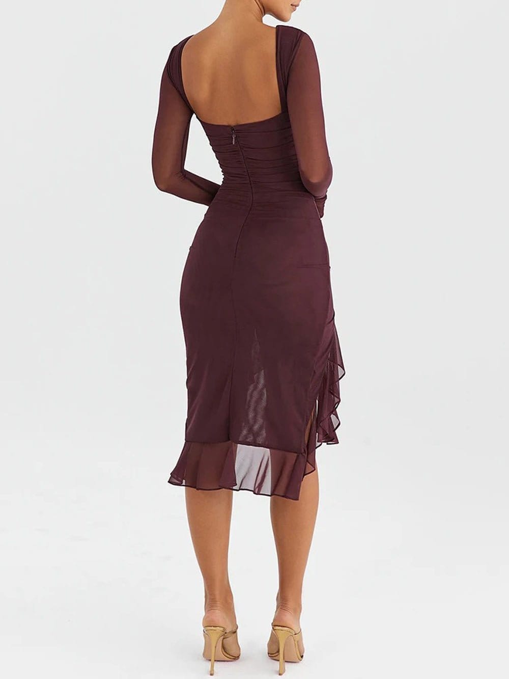 Backless Ruffle Midi - Fashionpara
