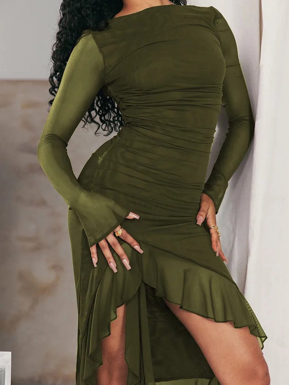 Backless Ruffle Midi - Fashionpara