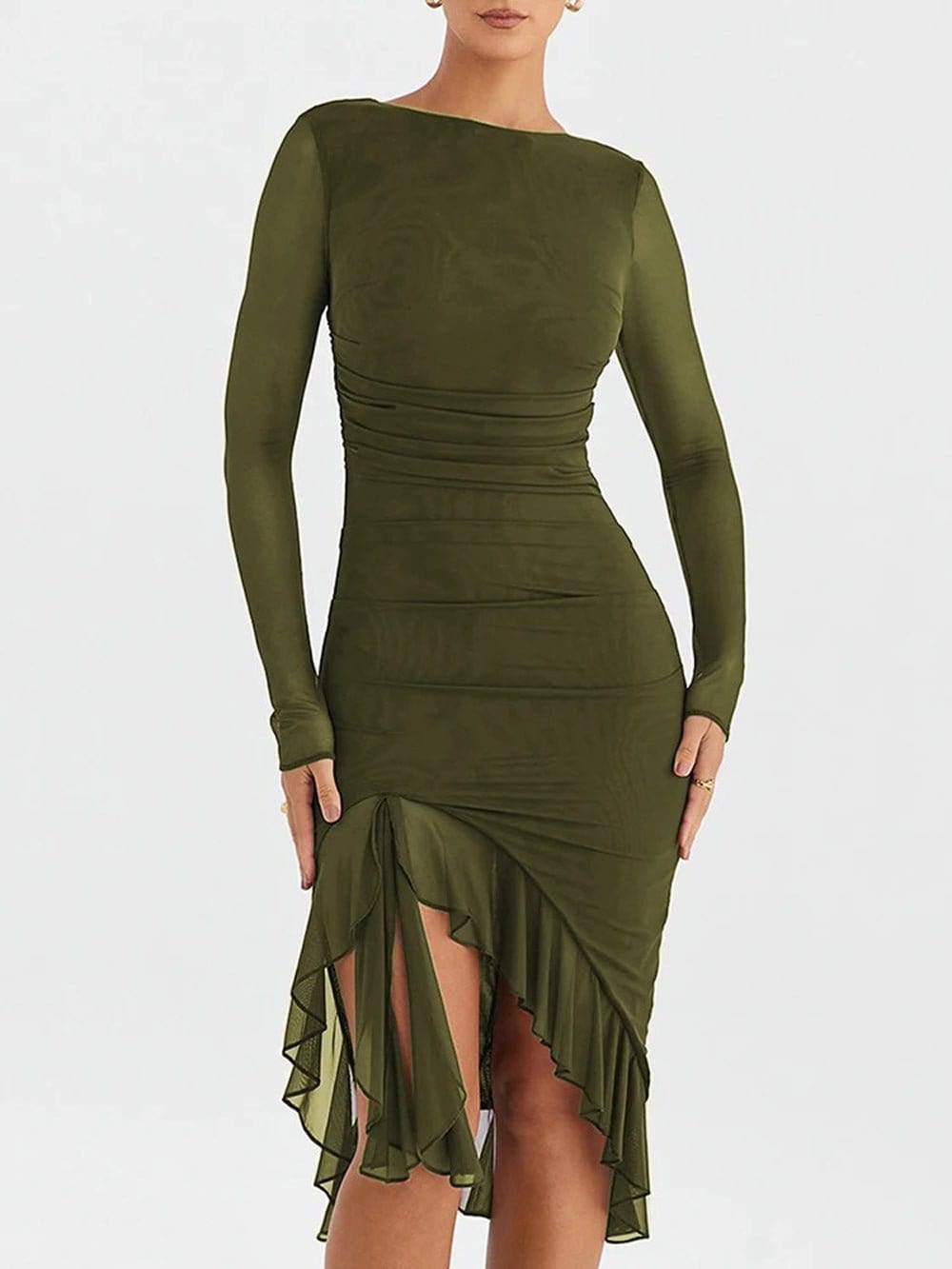 Backless Ruffle Midi - Fashionpara