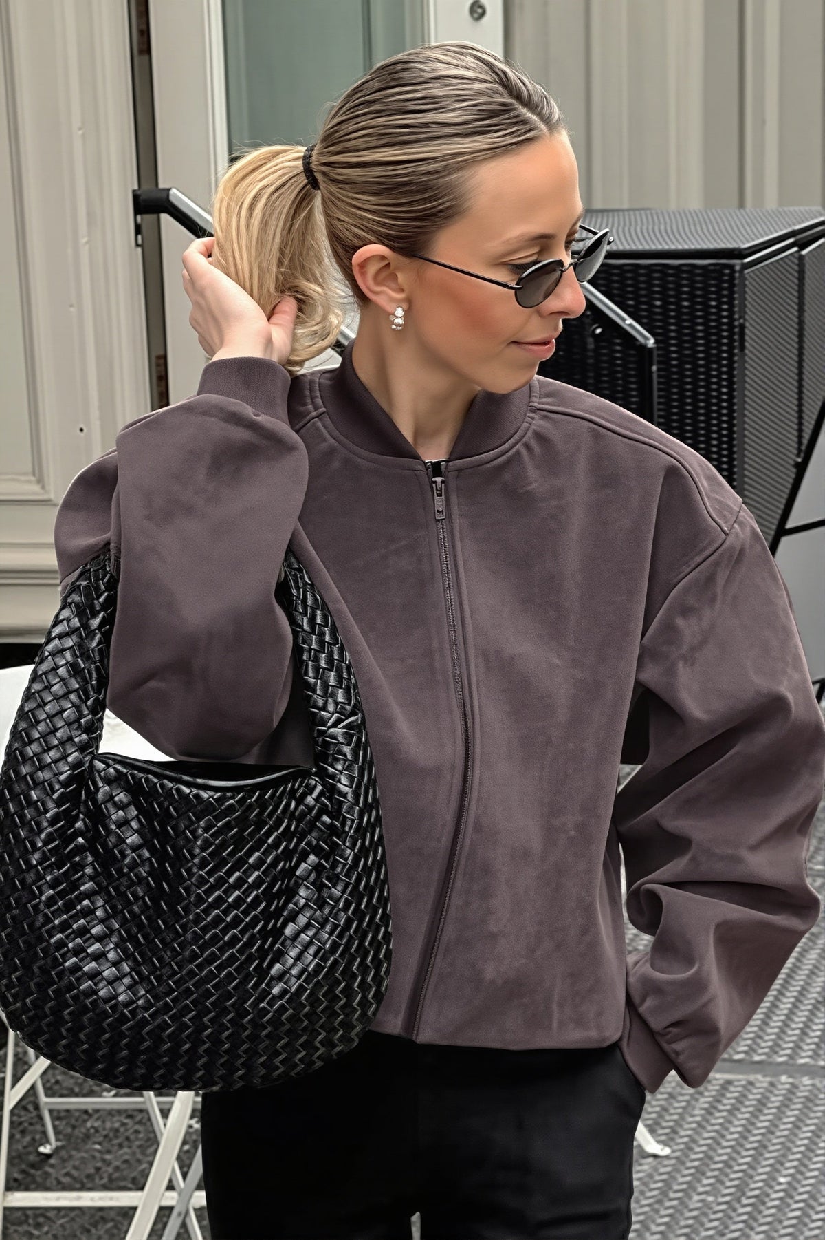 Suede Zip Front Balloon Sleeve Jacket 2