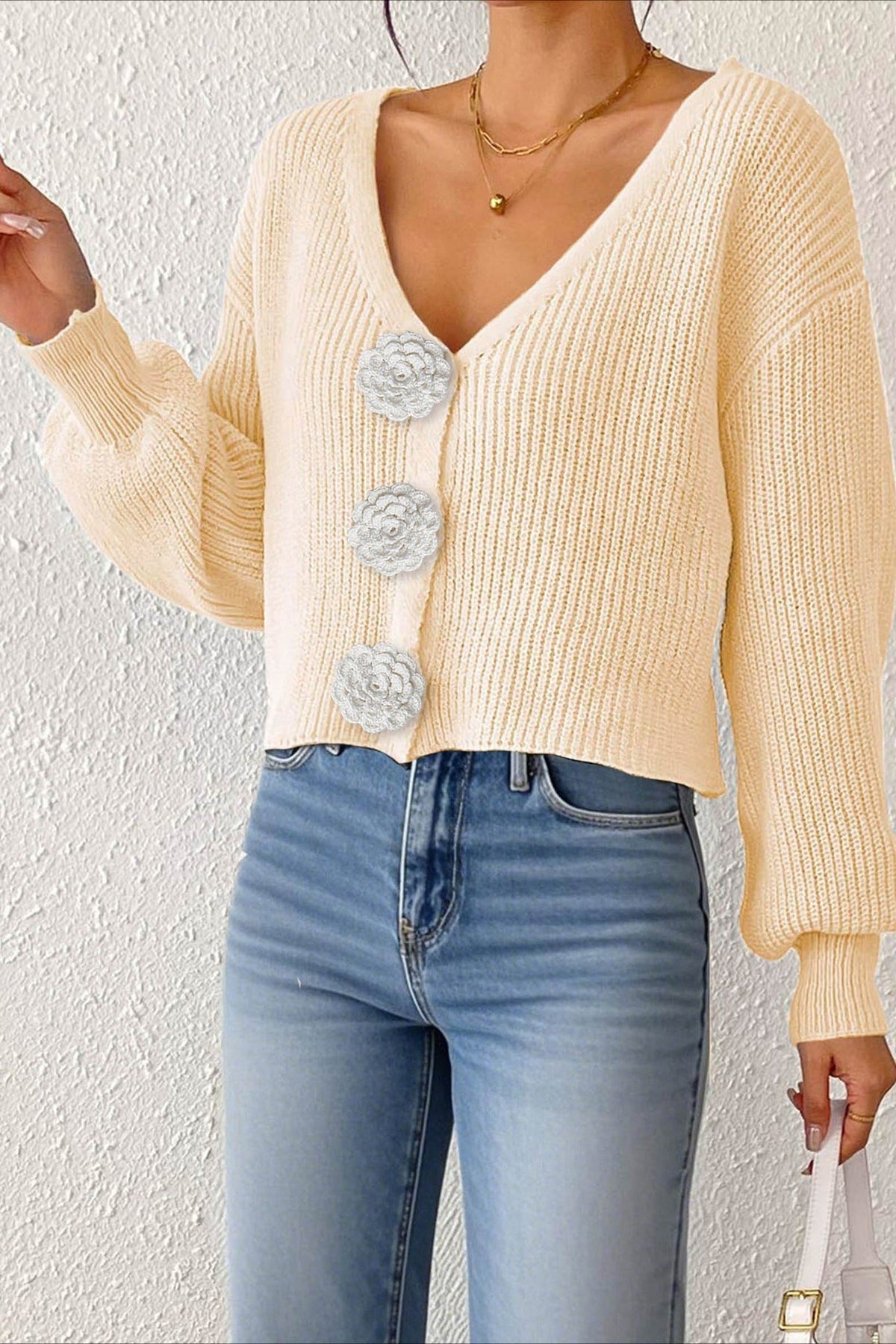 Button Front Crochet Knit Crop Sweater 20