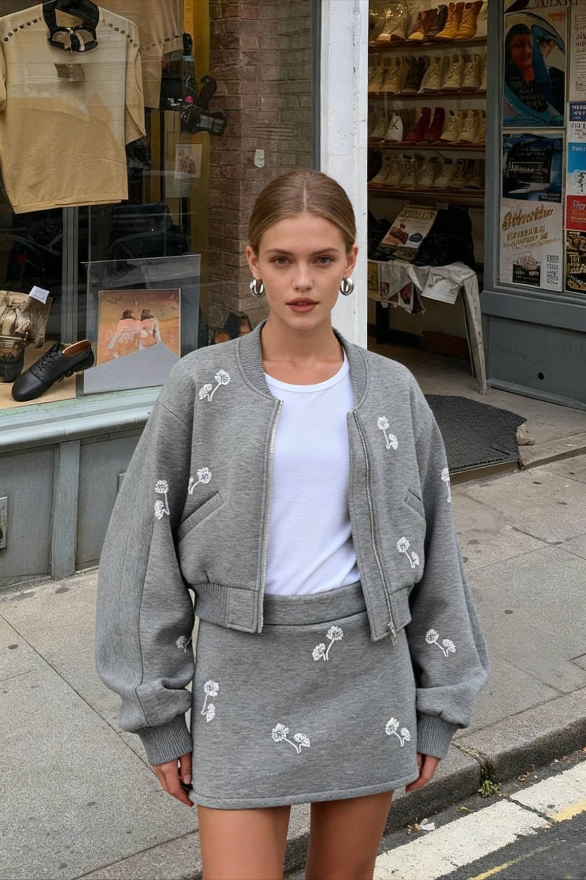 Dandelion Print Sweatshirt Loose Two Piece Set