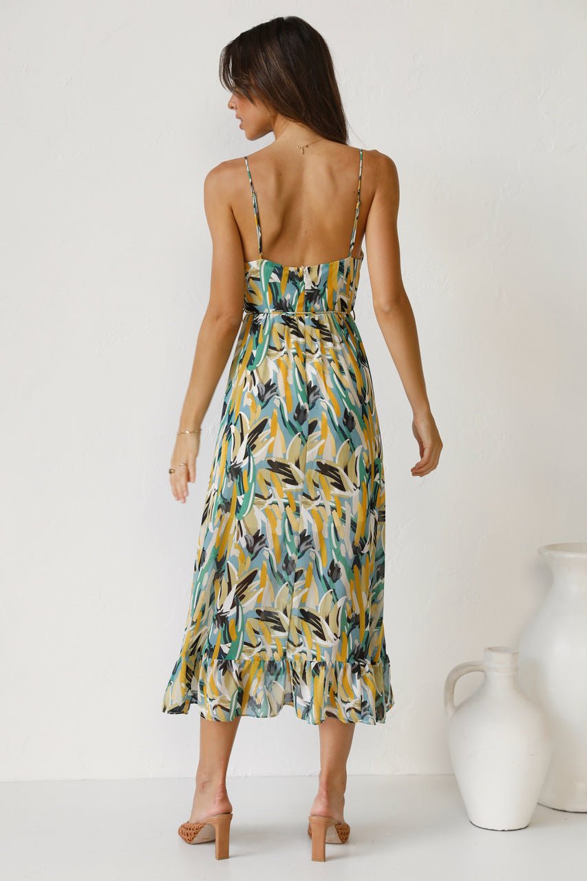 Spaghetti Strap V-Neck Tiered Ruffle Chiffon Midi Summer Dress - View 8