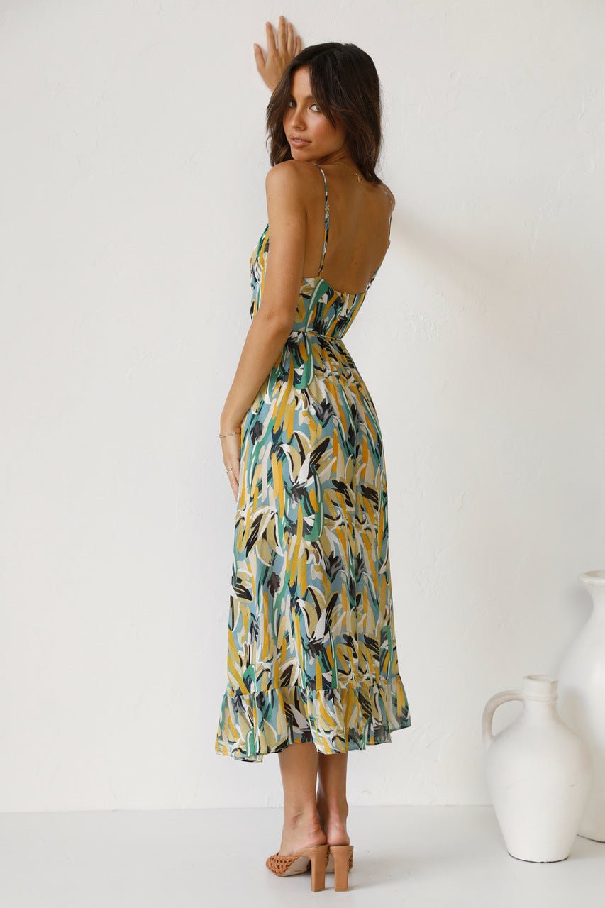 Spaghetti Strap V-Neck Tiered Ruffle Chiffon Midi Summer Dress - View 6