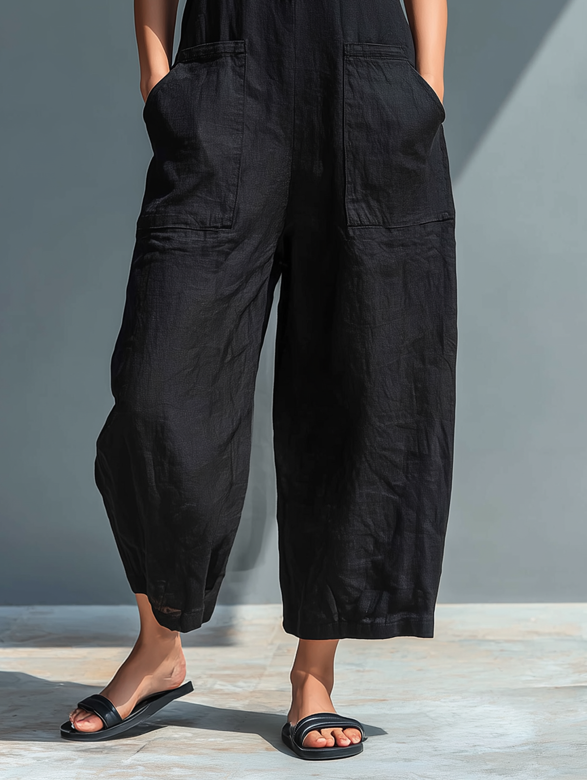 Stand Collar Sleeveless Button Front Wide Leg Jumpsuit 7
