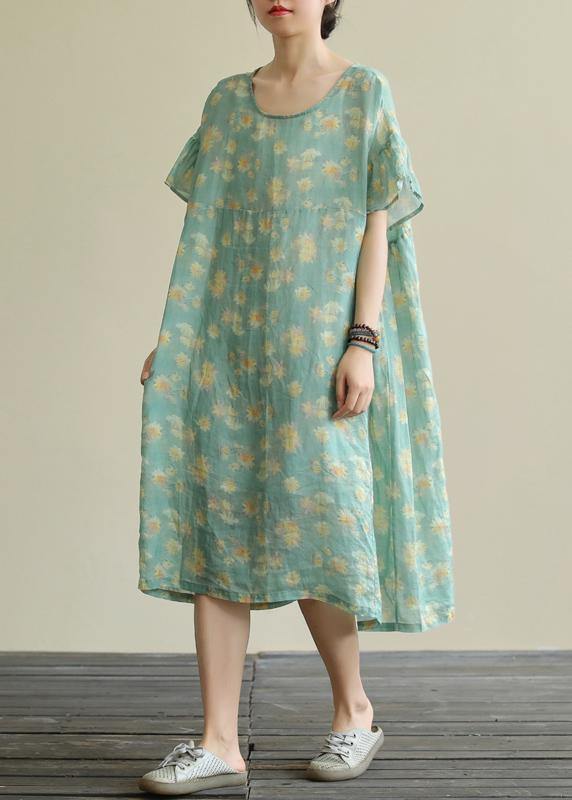 Floral Print Empire Waist Short Sleeve Loose Midi Dress