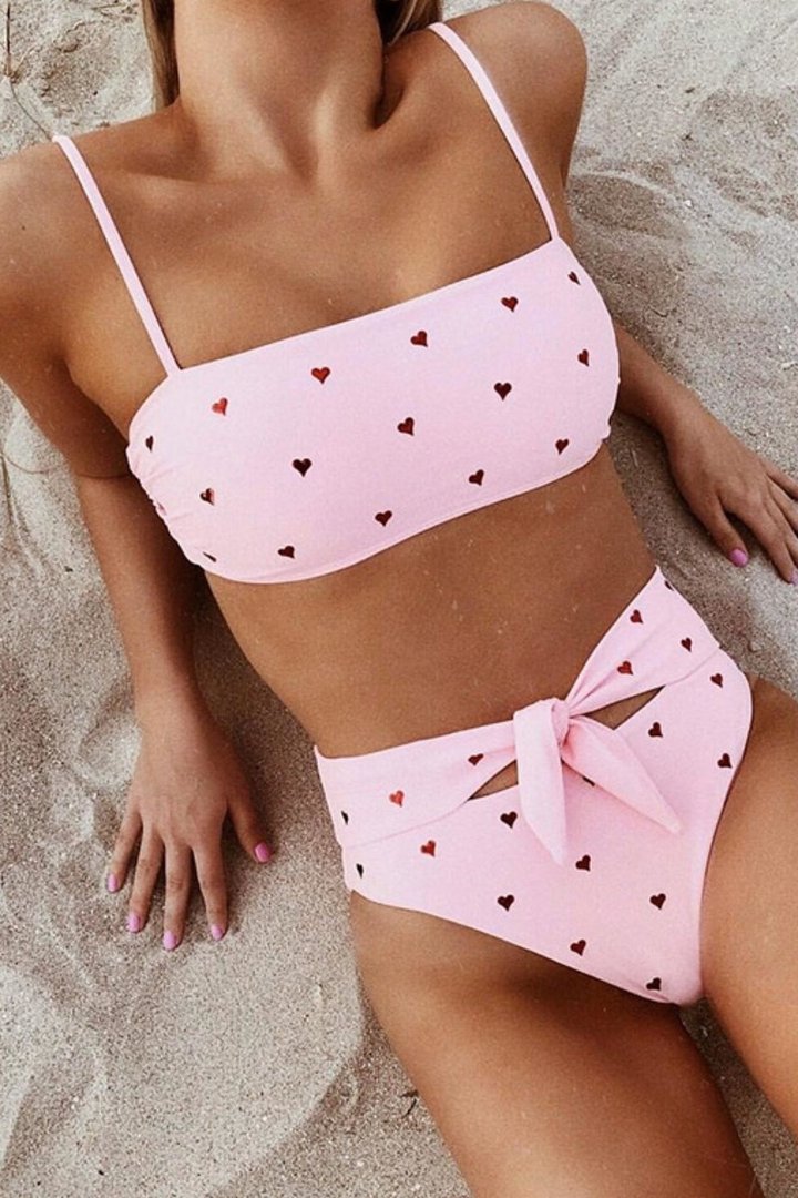 Heart-shaped Print Bandage Cutout Design Bikini Set (6 Colors) - Fashionpara